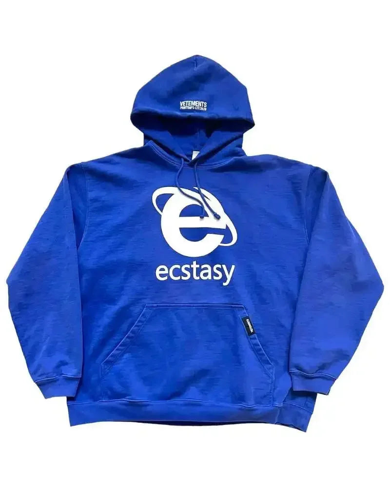 Ecstasy Print Oversized Hoodie - Harajuku Streetwear Pullover for Men & Women - Blue / S - Women’s Clothing &