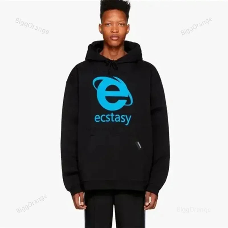 Ecstasy Print Oversized Hoodie - Harajuku Streetwear Pullover for Men & Women - Black / S - Women’s Clothing &