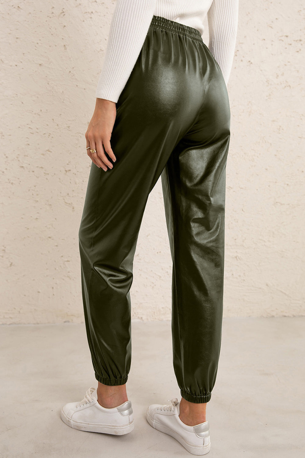 Elastic Waist PU Leather Joggers - Bottoms - Pants - 4 - 2024