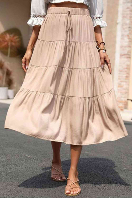 Elastic Waist Tiered Midi Skirt - Bottoms - Skirts - 2 - 2024