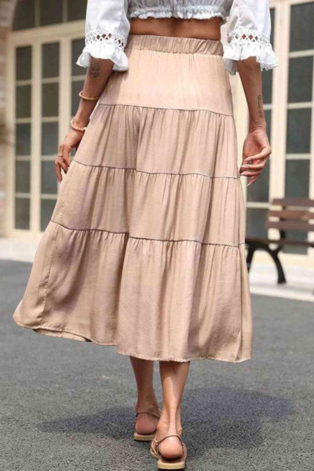 Elastic Waist Tiered Midi Skirt - Bottoms - Skirts - 4 - 2024