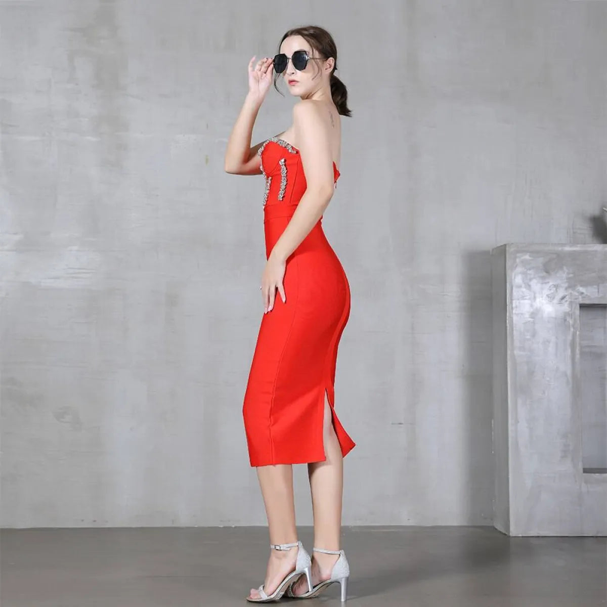 Elegant Beading Party Midi Dress - All Dresses - 5