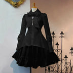 Elegant Gothic Lolita Dress - Big Bow Collar Lace-Up Pleated Design - All Dresses - 1