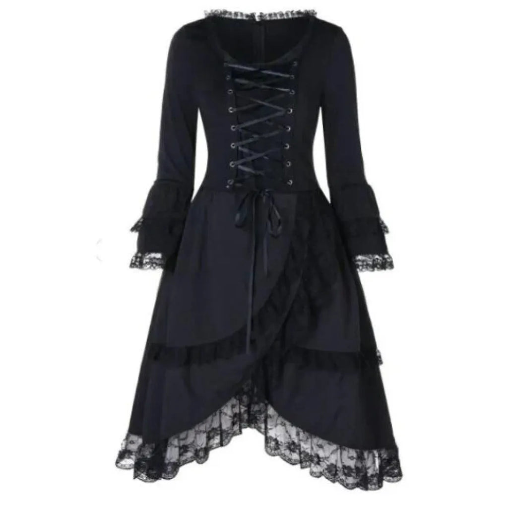 Elegant Gothic Lolita Dress - Big Bow Collar Lace-Up Pleated Design - All Dresses - 7
