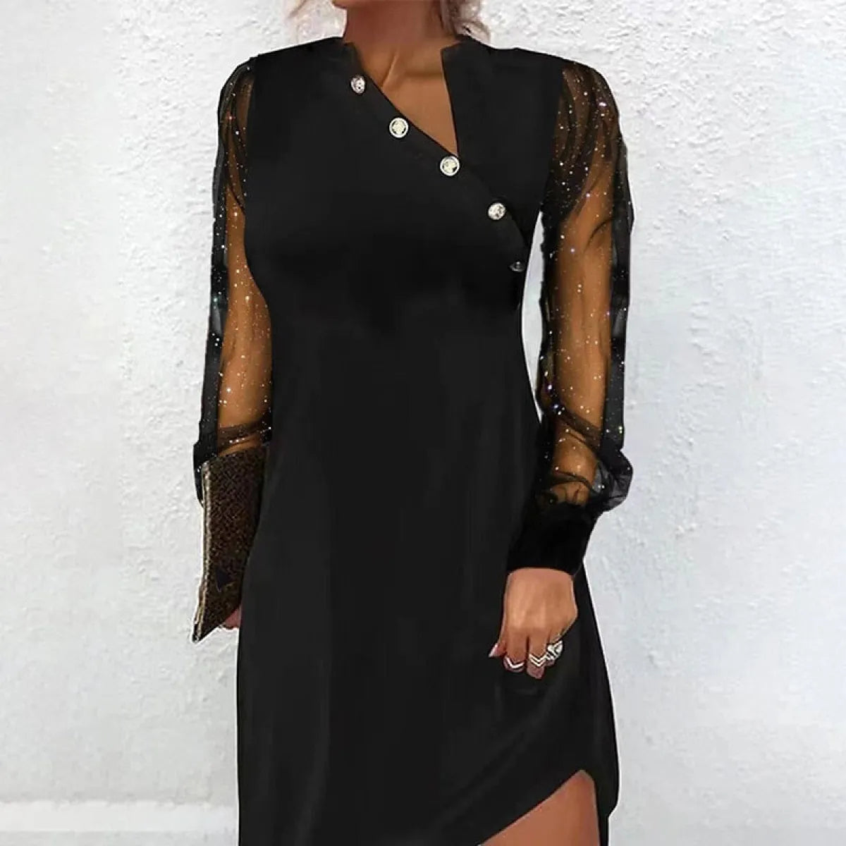 Elegant Mesh Sleeve Mini Dresses - All Dresses - 1