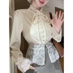 Ivory Lace-Trimmed Blouse – Elegant Retro Spring Style - Dresses - Long - Shirt - Shirt - 1