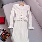 Elegant Ruffled Knit Maxi Dress with V-Neck - All Dresses - Maxi Dress - 14