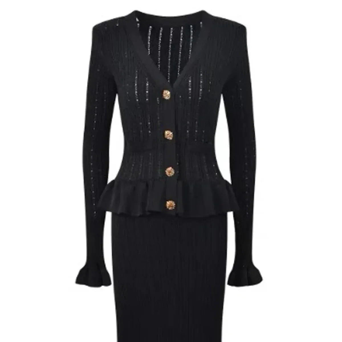 Elegant Ruffled Knit Maxi Dress with V-Neck - All Dresses - Maxi Dress - 11