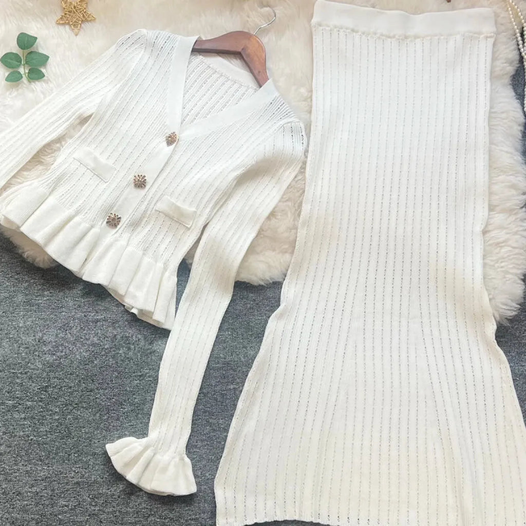 Elegant Ruffled Knit Maxi Dress with V-Neck - All Dresses - Maxi Dress - 6