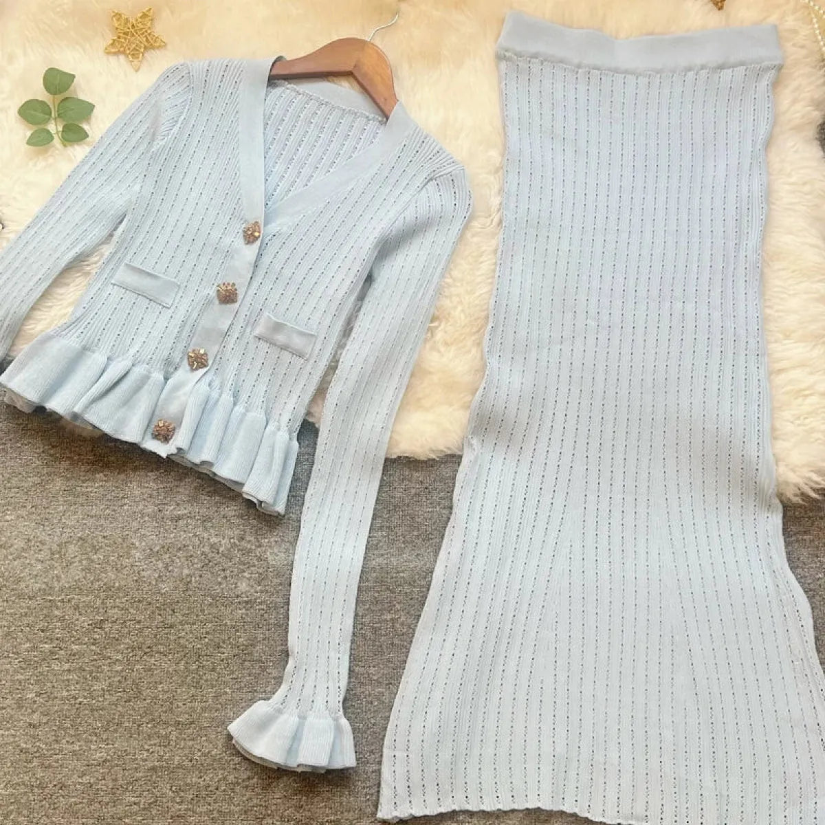 Elegant Ruffled Knit Maxi Dress with V-Neck - All Dresses - Maxi Dress - 7