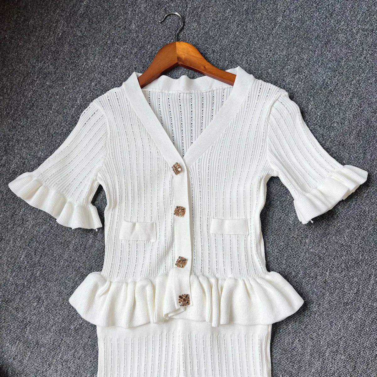 Elegant Ruffled Knit Maxi Dress with V-Neck - All Dresses - Maxi Dress - 15