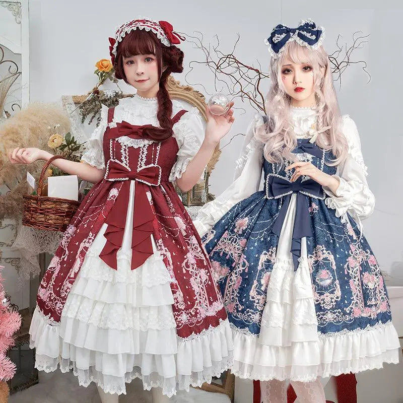 Elegant Vintage Lolita Dress - Kawaii Bow & Flower Print - All Dresses - Dresses - 1 - 2024