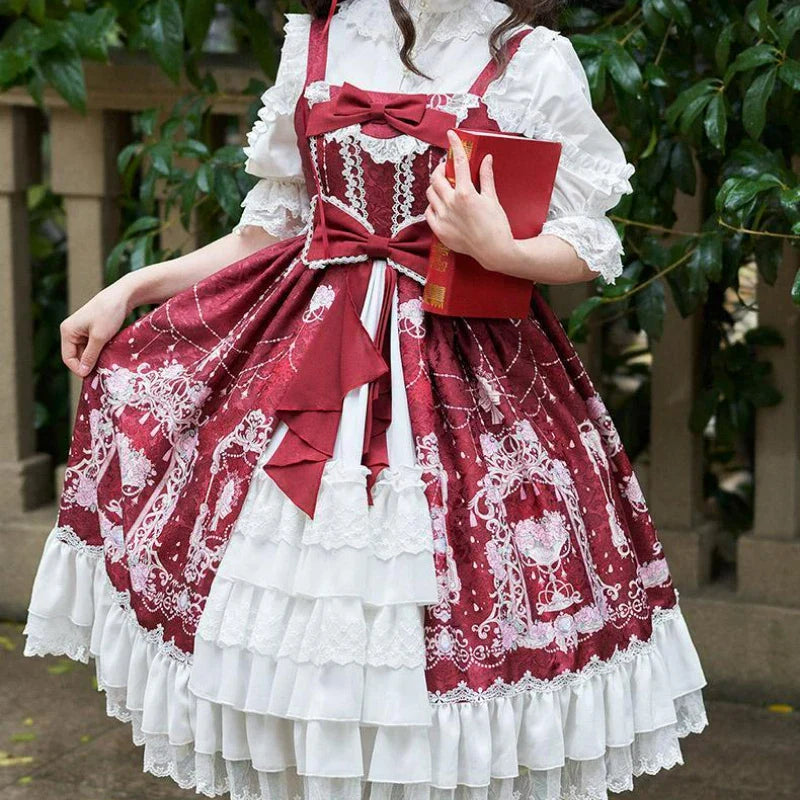 Elegant Vintage Lolita Dress - Kawaii Bow & Flower Print - All Dresses - Dresses - 13 - 2024