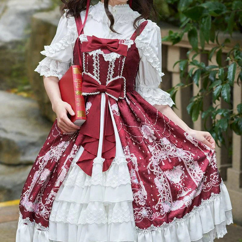 Elegant Vintage Lolita Dress - Kawaii Bow & Flower Print - All Dresses - Dresses - 14 - 2024