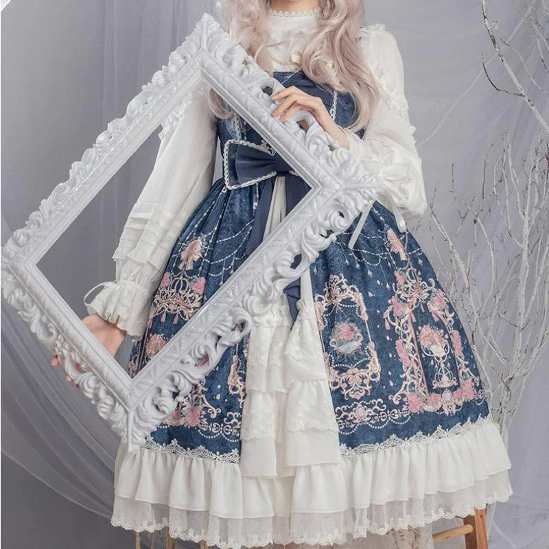 Elegant Vintage Lolita Dress - Kawaii Bow & Flower Print - All Dresses - Dresses - 16 - 2024