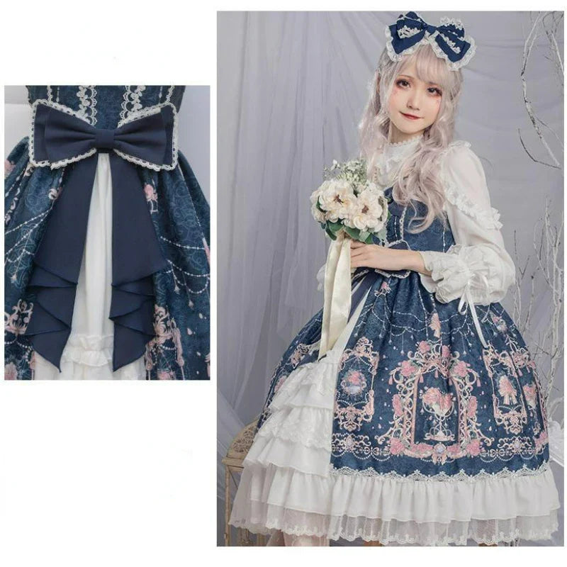 Elegant Vintage Lolita Dress - Kawaii Bow & Flower Print - All Dresses - Dresses - 18 - 2024