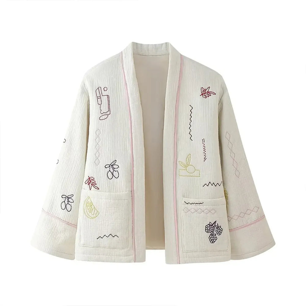 Embroidered Cotton Winter Jacket – Minimalist Chic - Jackets & Coats - Jacket - 1