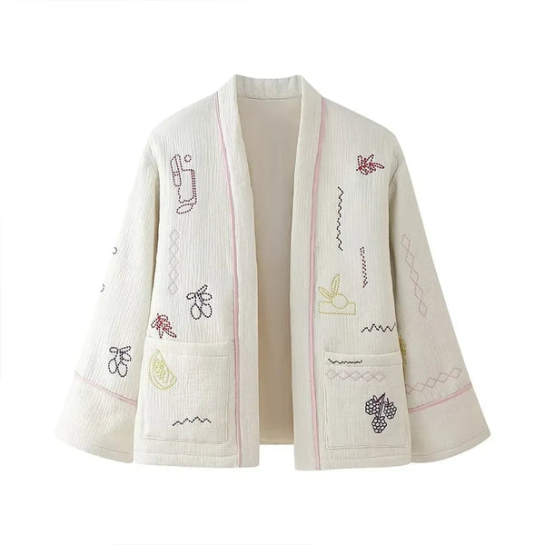 Embroidered Cotton Winter Jacket – Minimalist Chic - Jackets & Coats - Jacket - 1