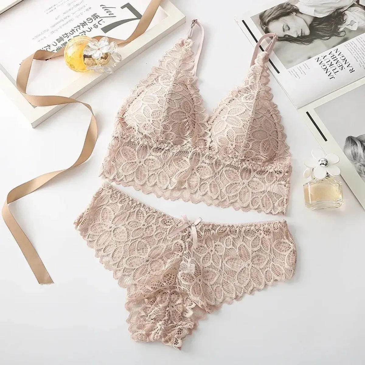 Lace Bra and Panty Set – Seamless Wire-Free Embroidered Lingerie - Best Sellers - Lingerie Sets - 10