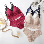 Lace Bra and Panty Set – Seamless Wire-Free Embroidered Lingerie - Women’s Clothing & Accessories - Lingerie Sets - 2