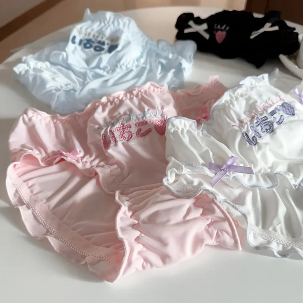 Embroidered Ruffle Ice Silk Mid-Waist Panties – Kawaii Lingerie - Women’s Clothing & Accessories - Panties - 2