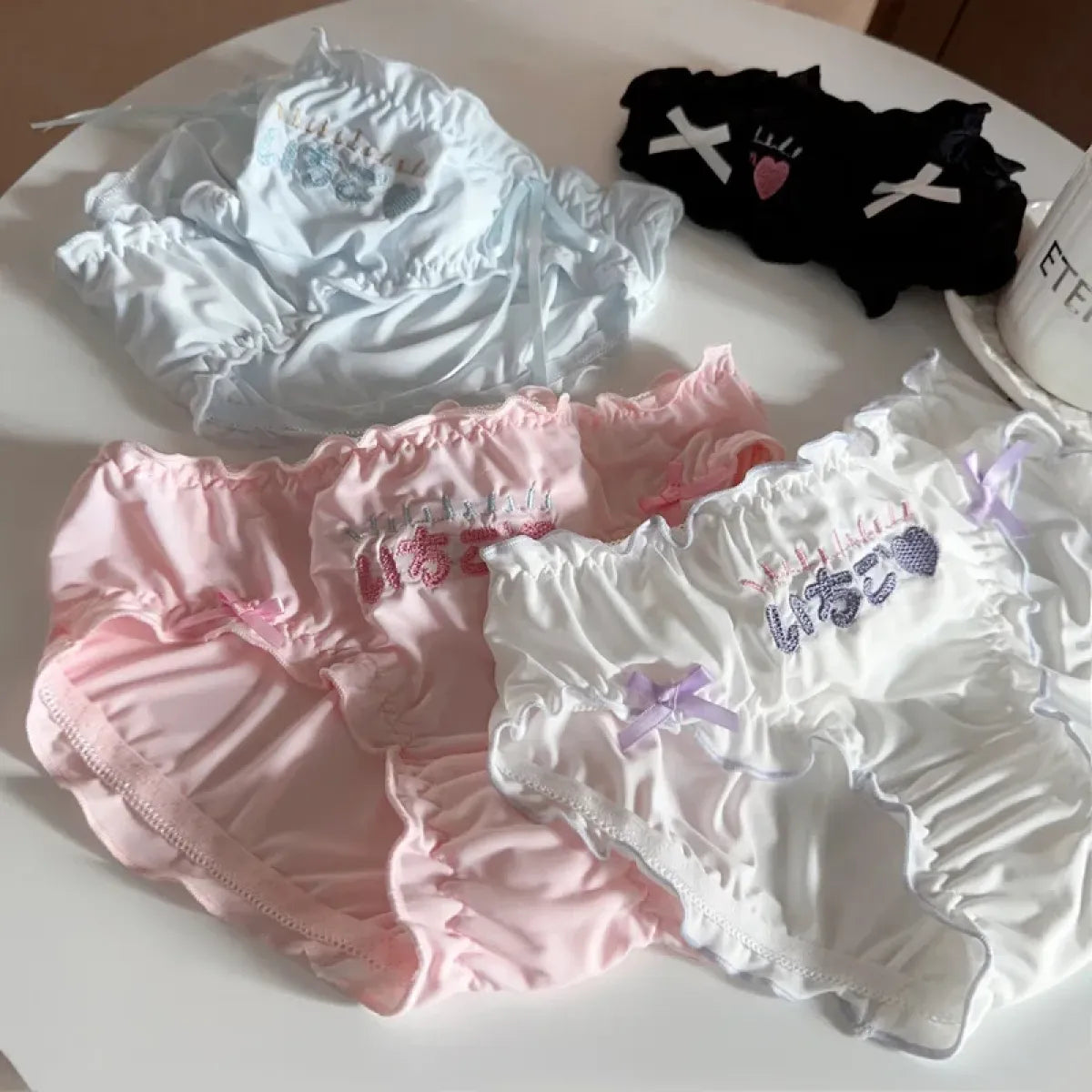 Embroidered Ruffle Ice Silk Mid-Waist Panties – Kawaii Lingerie - Women’s Clothing & Accessories - Panties - 3