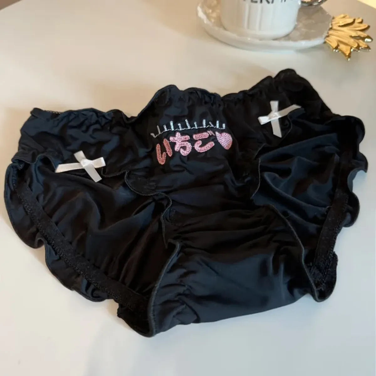 Embroidered Ruffle Ice Silk Mid-Waist Panties – Kawaii Lingerie - Best Sellers - Panties - 5