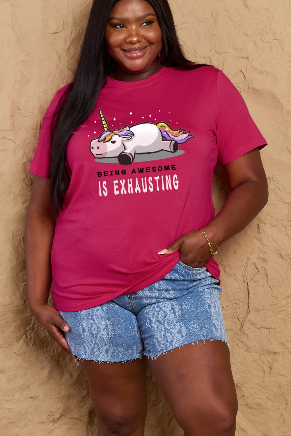 Full Size BEING AWESOME IS EXHAUSTING Graphic Cotton Tee - T-Shirts - Shirts & Tops - 5 - 2024