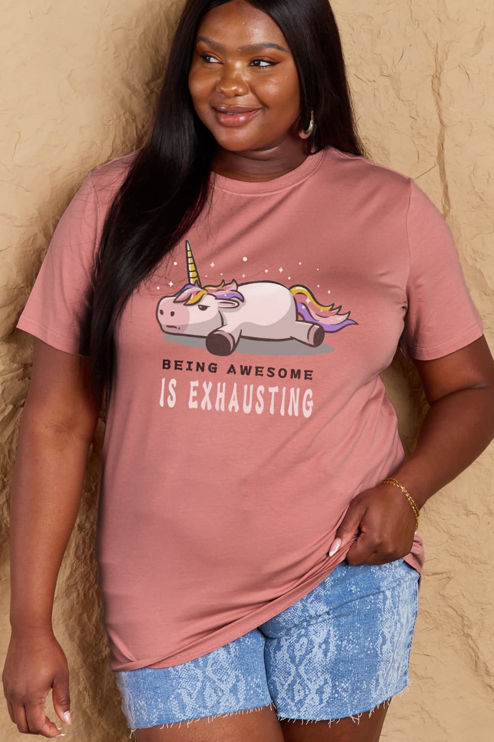 Full Size BEING AWESOME IS EXHAUSTING Graphic Cotton Tee - T-Shirts - Shirts & Tops - 11 - 2024