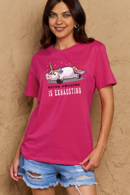 Full Size BEING AWESOME IS EXHAUSTING Graphic Cotton Tee - T-Shirts - Shirts & Tops - 1 - 2024