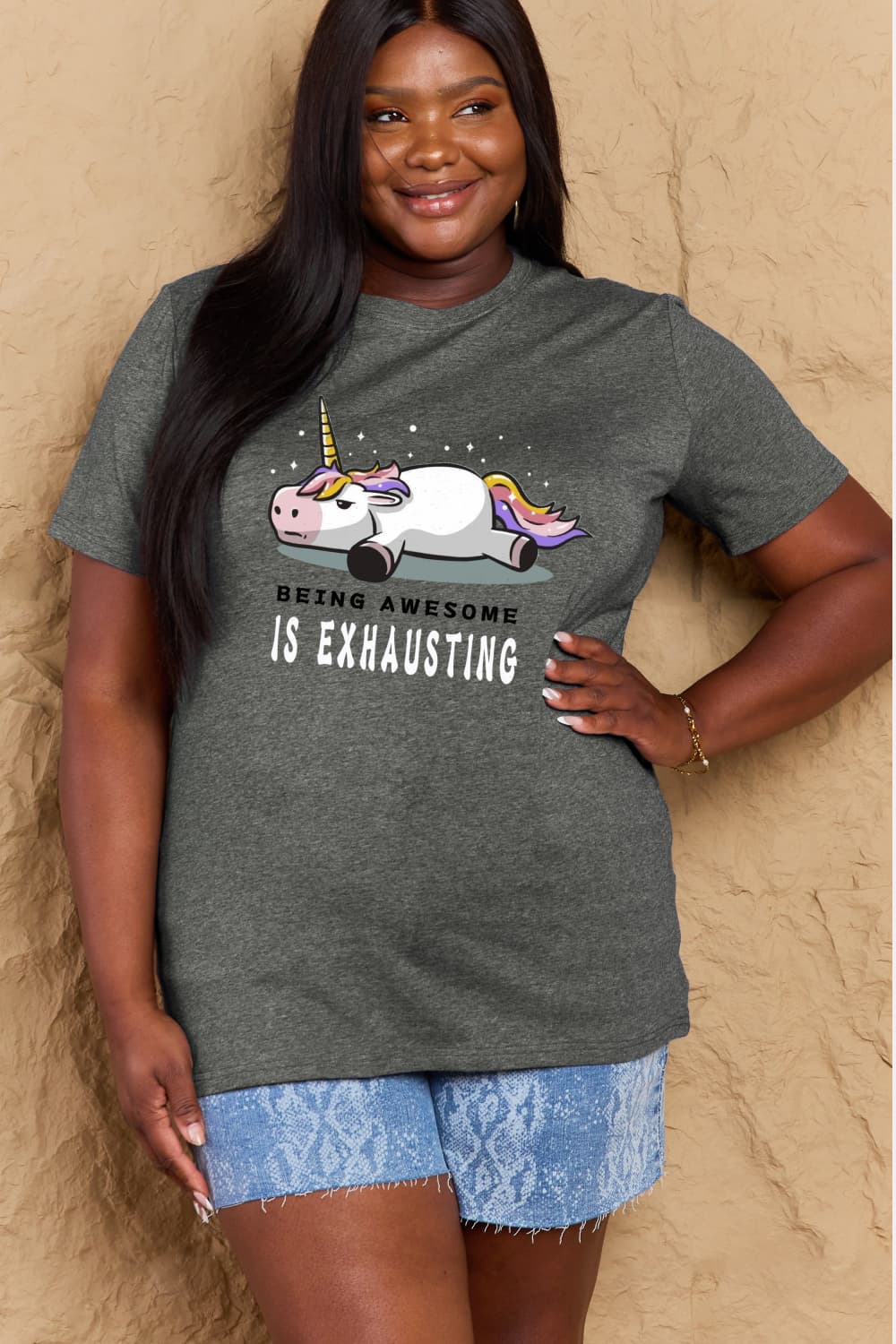 Full Size BEING AWESOME IS EXHAUSTING Graphic Cotton Tee - T-Shirts - Shirts & Tops - 17 - 2024