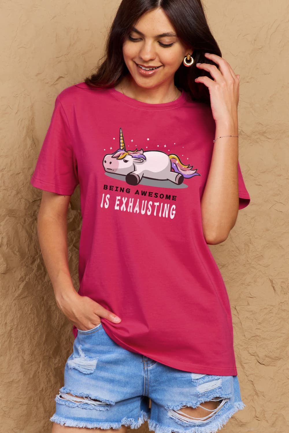 Full Size BEING AWESOME IS EXHAUSTING Graphic Cotton Tee - T-Shirts - Shirts & Tops - 3 - 2024