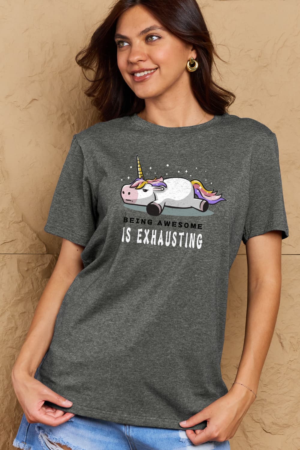 Full Size BEING AWESOME IS EXHAUSTING Graphic Cotton Tee - T-Shirts - Shirts & Tops - 14 - 2024