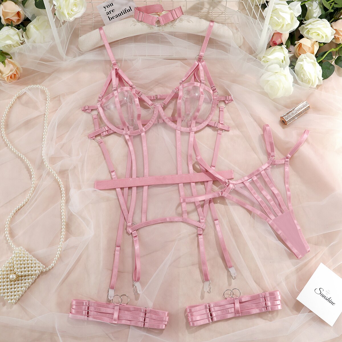 3-Piece Exotic Lingerie Set - Pink / S - Women’s Clothing & Accessories - Lingerie - 8 - 2024