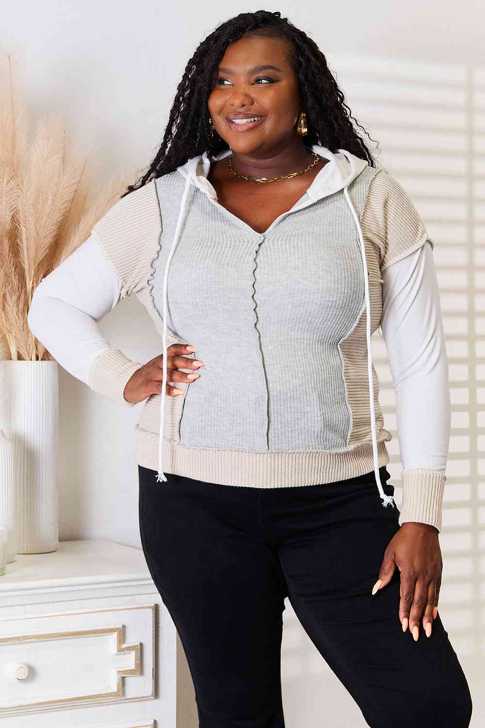 Color Block Exposed Seam Drawstring Hoodie - Hoodies & Sweatshirts - Shirts & Tops - 3 - 2024