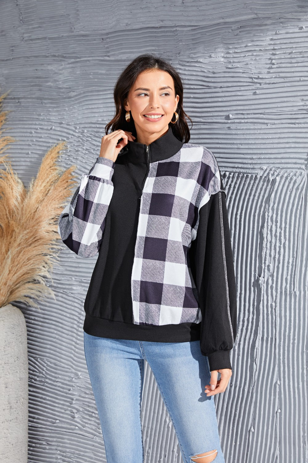 Plaid Exposed Seam Long Sleeve Blouse - Women’s Clothing & Accessories - Shirts & Tops - 3 - 2024