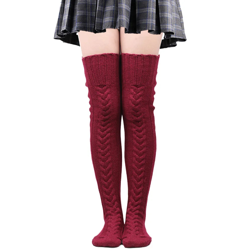 Extra Long Thigh High Stockings - Harajuku Winter Leg Warmers - Dark Red / 85cm - Socks & Hosiery - Socks - 13 - 2024