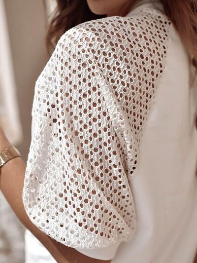 Eyelet Round Neck Half Sleeve T-Shirt - T-Shirts - Shirts & Tops - 3 - 2024