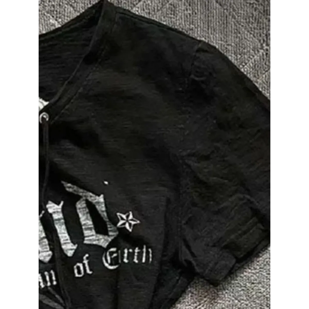 Black Lace-Up Graphic T-Shirt – Fairy Grunge Harajuku Top - T-Shirts - Short - V-neck - T-Shirts - 4