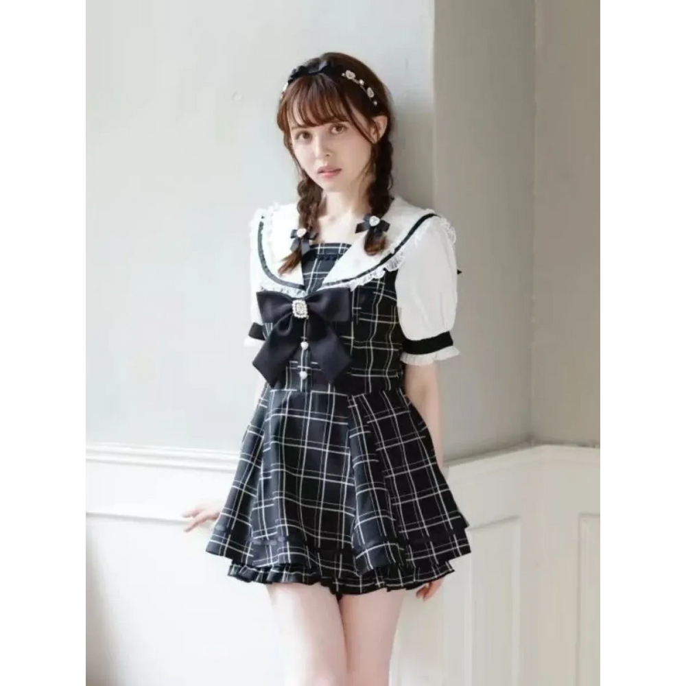 Plaid Lace Patchwork Fairy Grunge Mini Dress - All Dresses - Mini Dress - 1