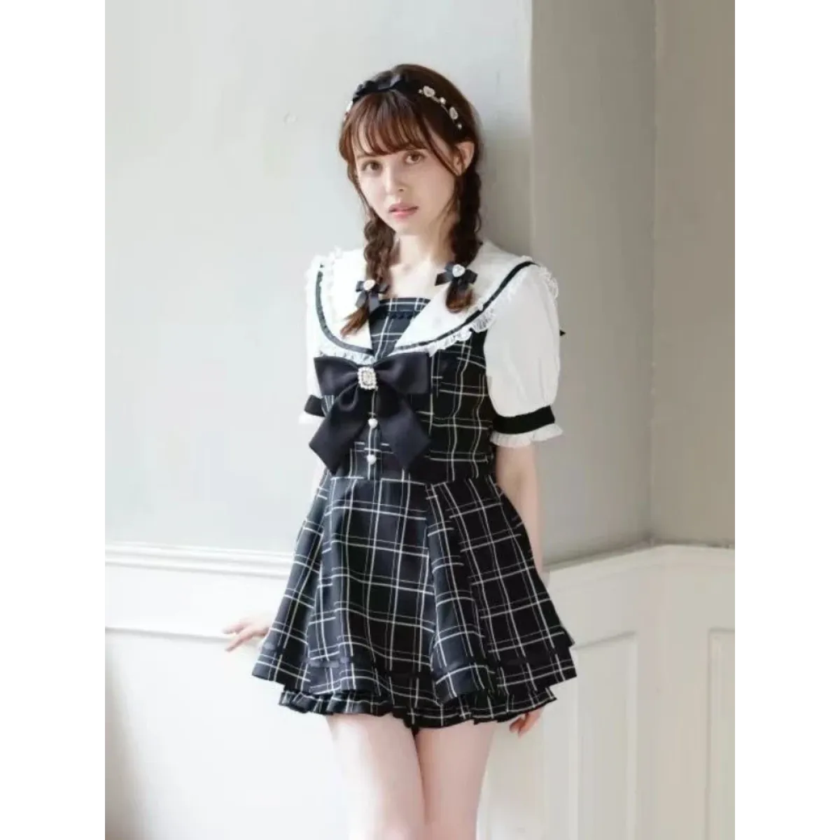 Plaid Lace Patchwork Fairy Grunge Mini Dress - All Dresses - Mini Dress - 1