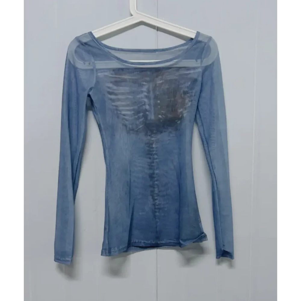 Sheer Skeleton Print Harajuku Top – Fairy Grunge Y2K Slim Fit - T-Shirts - T-Shirts - 1