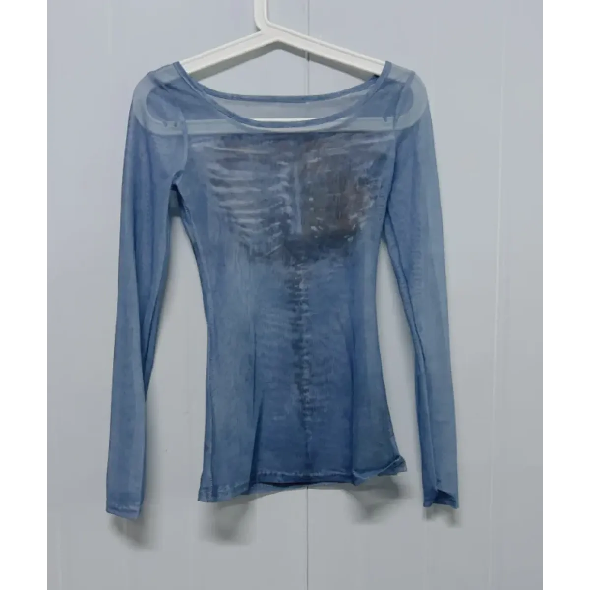 Sheer Skeleton Print Harajuku Top – Fairy Grunge Y2K Slim Fit - T-Shirts - T-Shirts - 1