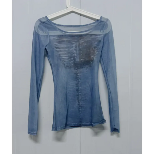 Sheer Skeleton Print Harajuku Top – Fairy Grunge Y2K Slim Fit - T-Shirts - T-Shirts - 1