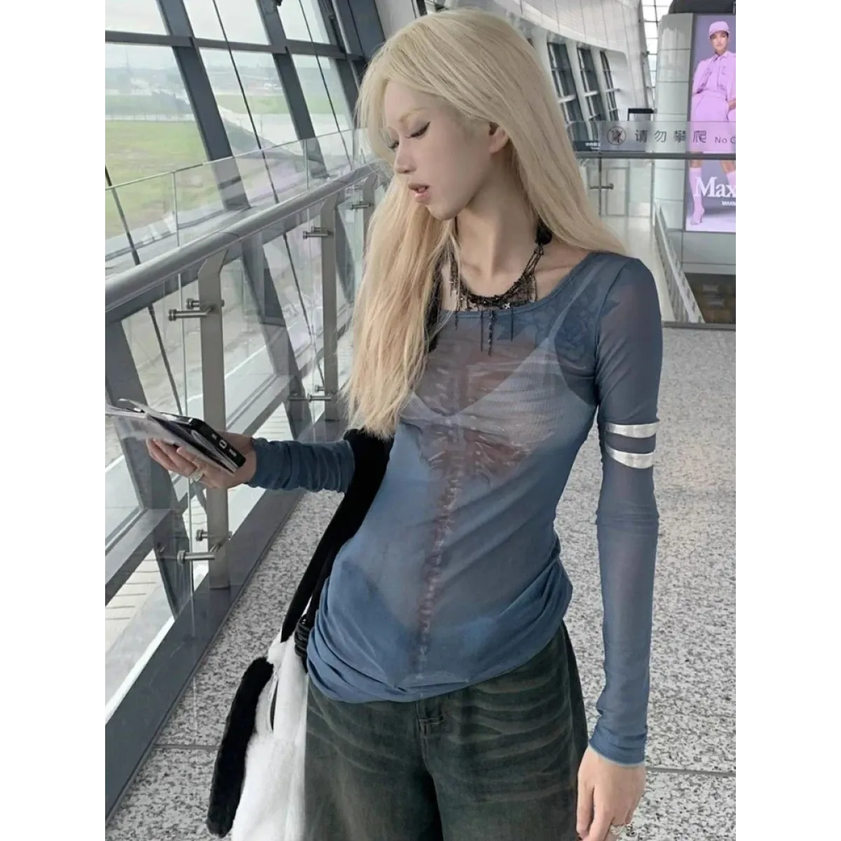 Sheer Skeleton Print Harajuku Top – Fairy Grunge Y2K Slim Fit - T-Shirts - T-Shirts - 3