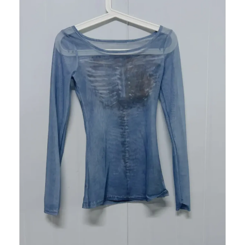Sheer Skeleton Print Harajuku Top – Fairy Grunge Y2K Slim Fit - T-Shirts - T-Shirts - 6