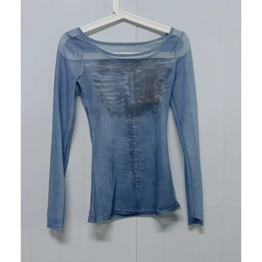 Sheer Skeleton Print Harajuku Top – Fairy Grunge Y2K Slim Fit - T-Shirts - T-Shirts - 6