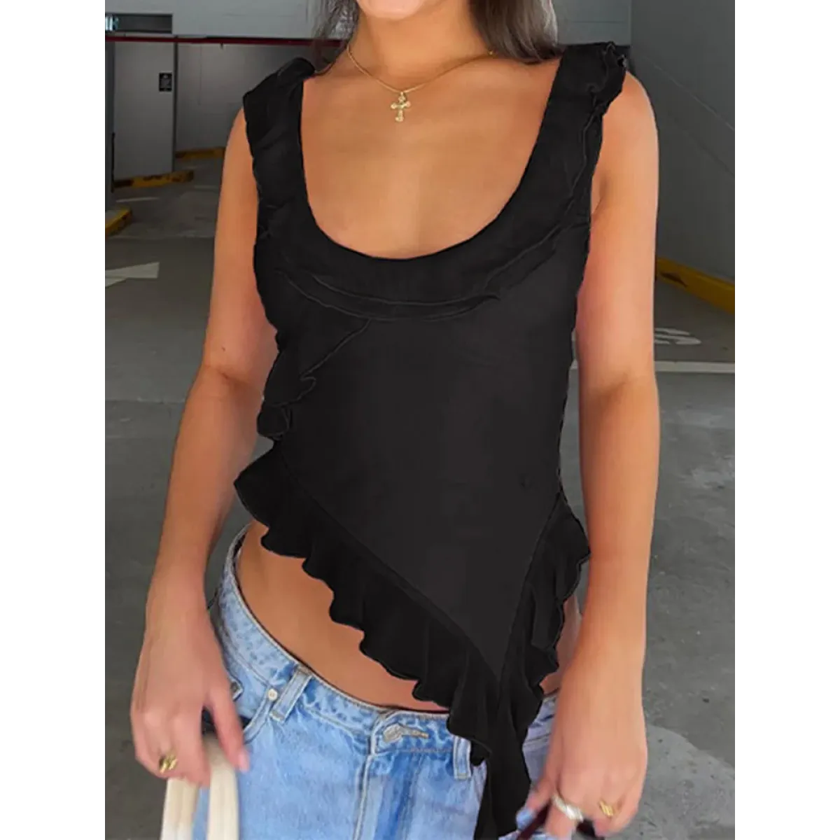 Fairy Kei Ruffle Irregular Camisole - Tops & Tees - cami tops - 3