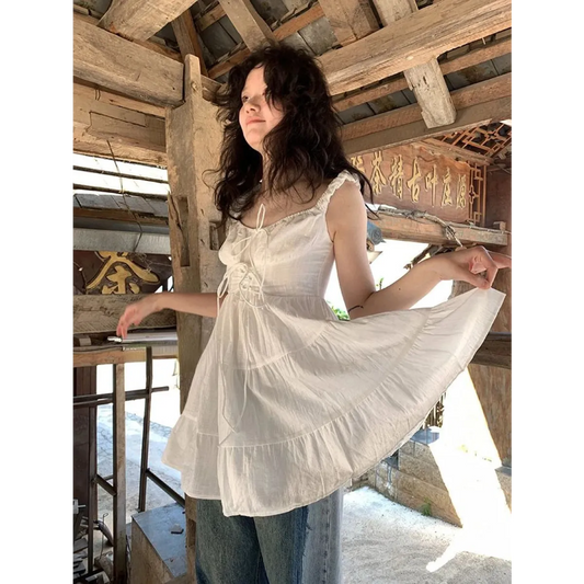 Fairy Kei Ruffle Tie Dress - All Dresses - Sleeveless - Round - Dresses - 1