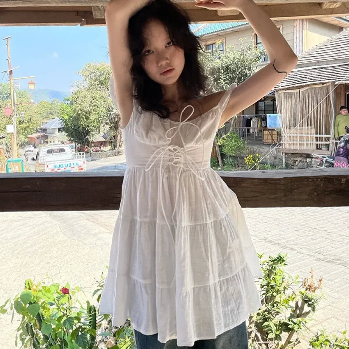 Fairy Kei Ruffle Tie Dress - All Dresses - Sleeveless - Round - Dresses - 21